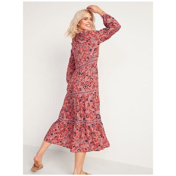 Old Navy Floral Print Tiered Midi Swing Dress Women’s Medium Pink Resortwear - Picture 1 of 9